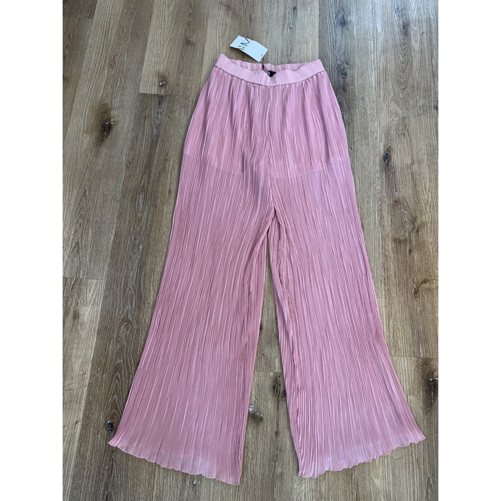 Zara Pleated Wide Leg Pants Womens Small Pink High Waist Flowy NEW Coquette